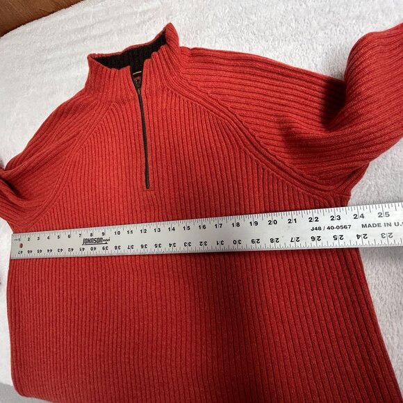 Island Soft Mens Red Cashmere Sweater Medium Ribbed Knit Quarter-Zip Pullover - Picture 6 of 7